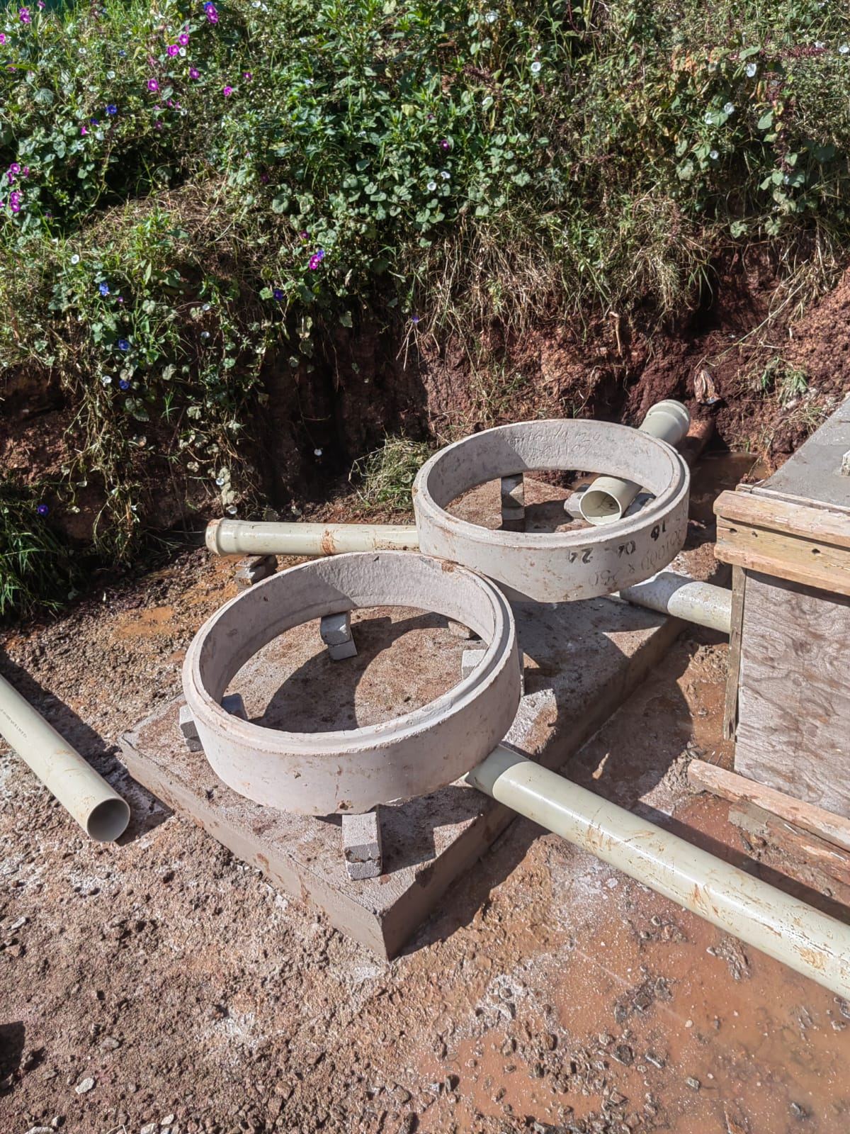 Precast manhole rings and pipework