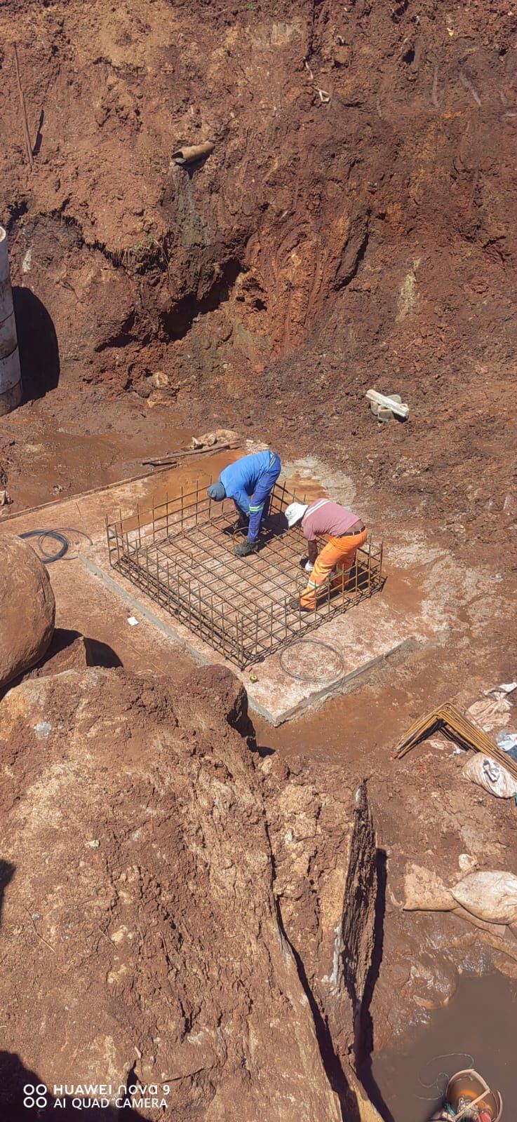Reinforcement being fixed for a base slab